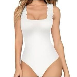 MANGOPOP Square Neck Ruffle Strap Bodysuit Tank